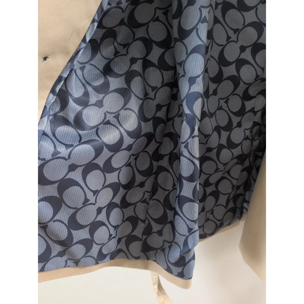Coach Women's Khaki Peacoat With Signature Blue Logo Design Inner Lining (Large)